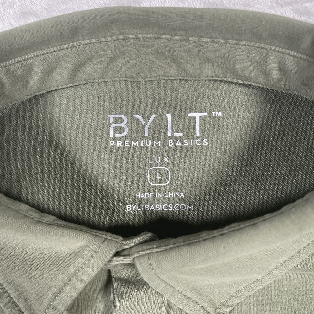 BYLT Premium Basics Lux Polo  Mens L Golf‎ Green Collared Stretch Casual - Picture 3 of 9